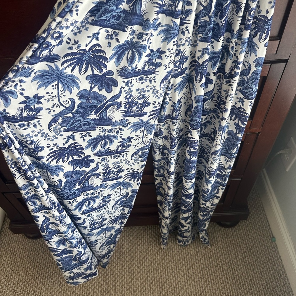 STAUD Blue and White Wide-Leg Printed Pants - Picture 3 of 10